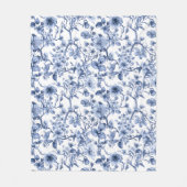 Blaues Blumenmuster im Vintage-Toile-Stil Fleecedecke (Vorderseite)