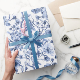 Blaues Blumenmuster im Vintage-Toile-Stil  Geschenkpapier