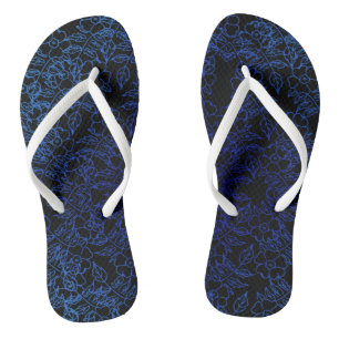 blaues Blumenmuster in schwarz Badesandalen