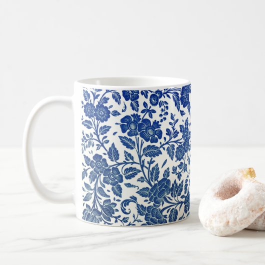 Blaues Blumenmuster Kaffeetasse (Mit Donut)