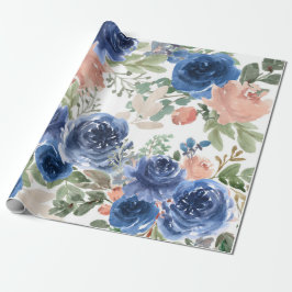 Blaues Blumenmuster, künstlerisches Aquarellbild Geschenkpapier