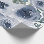 Blaues Blumenmuster, künstlerisches Aquarellbild Geschenkpapier (Ecke)