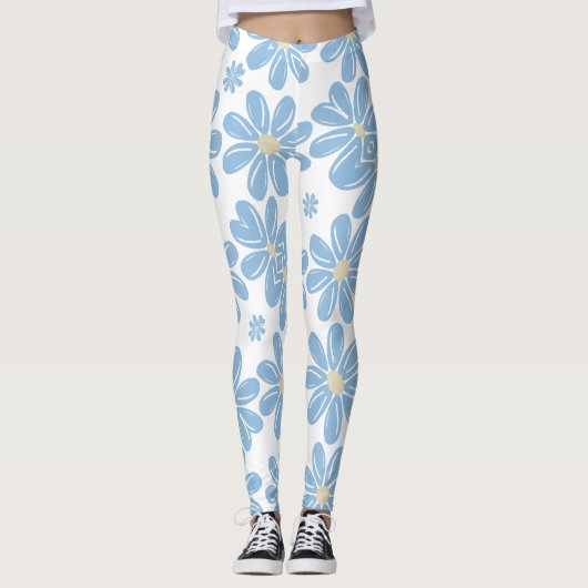 Blaues Blumenmuster - Leggings (Vorderseite)