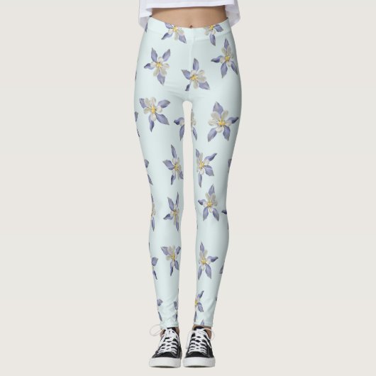 Blaues Blumenmuster Leggings (Vorderseite)