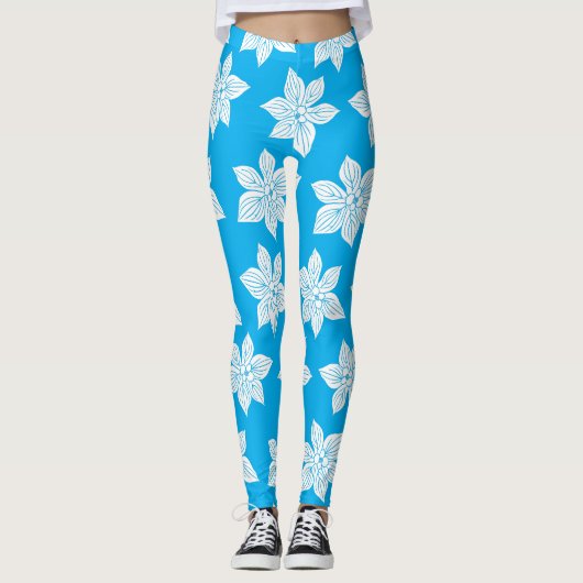 Blaues Blumenmuster Leggings (Vorderseite)
