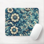 Blaues Blumenmuster-Mauspad Mousepad (Mit Mouse)