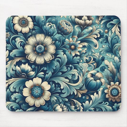 Blaues Blumenmuster-Mauspad Mousepad (Vorne)