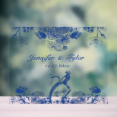 Blaues Blumenmuster mit Bird-China Acrylschild (Neutral)