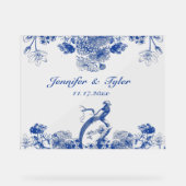 Blaues Blumenmuster mit Bird-China Acrylschild (Vorderseite)
