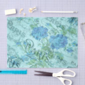 Blaues Blumenmuster mit französischem Pariser Post Seidenpapier (Handwerk)