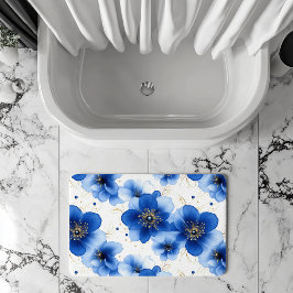 Blaues Blumenmuster mit goldenen Akzenten Badematte
