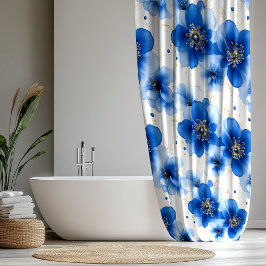 Blaues Blumenmuster mit goldenen Akzenten Duschvorhang