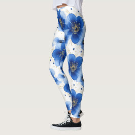 Blaues Blumenmuster mit goldenen Akzenten Leggings