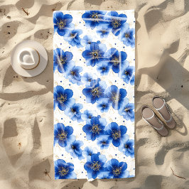 Blaues Blumenmuster mit goldenen Akzenten Strandtuch