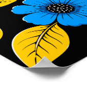 Blaues Blumenmuster mit goldenen Blättern Poster (Ecke)