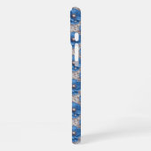 Blaues Blumenmuster mit Perlen iPhone Hülle (Linke Seite)