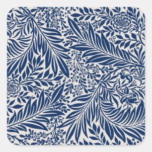 blaues Blumenmuster mit vielfältigen Blättern und  Quadratischer Aufkleber