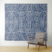 blaues Blumenmuster mit vielfältigen Blättern und Wandteppich (Beispiel (Horizontal))