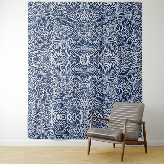 blaues Blumenmuster mit vielfältigen Blättern und Wandteppich (Beispiel)