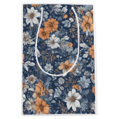 Blaues Blumenmuster Mittlere Geschenktüte (Vorderseite)