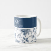 Blaues Blumenmuster & Name Personalisiert Kaffeetasse (VorderseiteRechts)