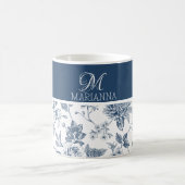Blaues Blumenmuster & Name Personalisiert Kaffeetasse (Mittel)