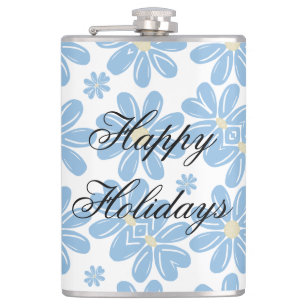Blaues Blumenmuster - Personalisierte Flasche Flachmann