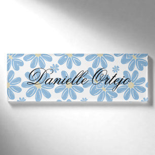 Blaues Blumenmuster - Personalisierte Namensmarke Namenschild