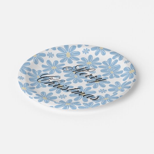 Blaues Blumenmuster - Personalisierte Paper-Teller Pappteller (Schrägansicht)