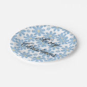 Blaues Blumenmuster - Personalisierte Pappteller (Schrägansicht)