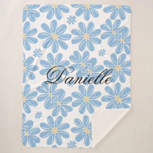 Blaues Blumenmuster - Personalisierte Sherpa-Decke Sherpadecke