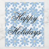 Blaues Blumenmuster - Personalisierte Weinetikette Weinetikett (Einzelnes Label)