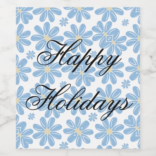 Blaues Blumenmuster - Personalisierte Weinetikette Weinetikett (Einzelnes Label)