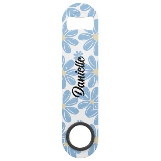 Blaues Blumenmuster - Personalisierter Flaschenöff Speed Flaschenöffner (Vorderseite)