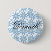 Blaues Blumenmuster - Personalisierter Knopf Button (Vorderseite)