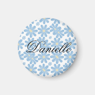 Blaues Blumenmuster - Personalisierter Magnet