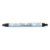 Blaues Blumenmuster - Personalisierter schwarzer T Kugelschreiber (Vorderseite)