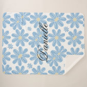 Blaues Blumenmuster - Personalisierter Sherpa Blan Sherpadecke (Vorderseite (Horizontal))