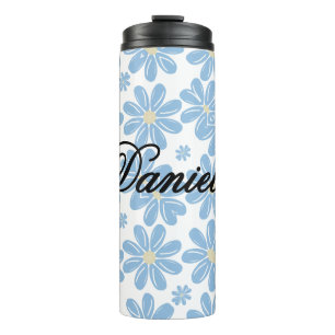 Blaues Blumenmuster - Personalisierter Thermaltumb Thermosbecher