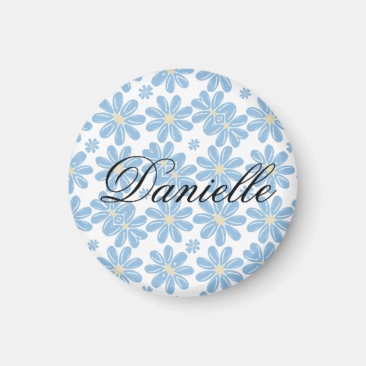 Blaues Blumenmuster - Personalisiertes Muster Magnet (Vorne)