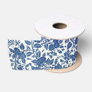 Blaues Blumenmuster Satinband