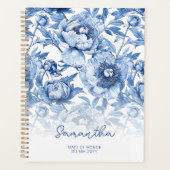Blaues Blumenmuster-Script Brautjungfer Planer (Vorderseite)