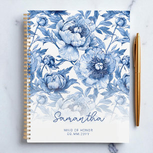 Blaues Blumenmuster-Script Brautjungfer Planer
