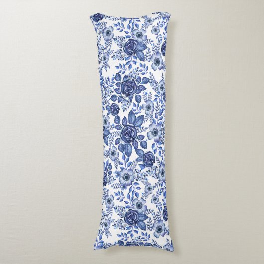 Blaues Blumenmuster Seitenschläferkissen (Vorderseite Vertikal)