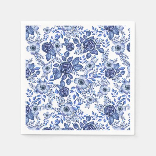 Blaues Blumenmuster Serviette (Vorderseite)