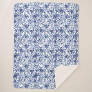 Blaues Blumenmuster Sherpadecke