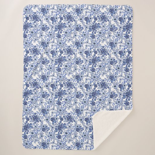 Blaues Blumenmuster Sherpadecke (Vorderseite)