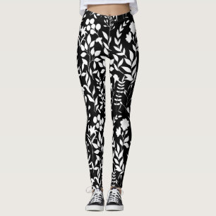 Blaues Blumenmuster.ST02. weißes schwarzes BG Leggings