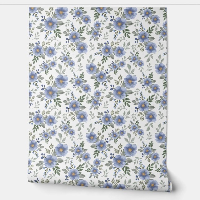 Blaues Blumenmuster Tapete (Abrollen)