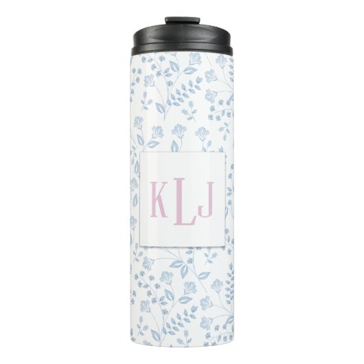 Blaues Blumenmuster Thermal Tumbler Thermosbecher (Vorderseite)